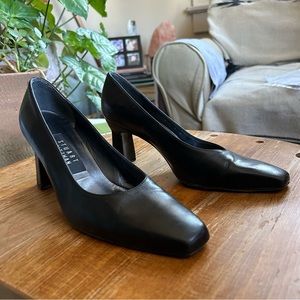 Vintage Stuart Weitzman Black Leather Square Toe Heels 7 Classic pumps